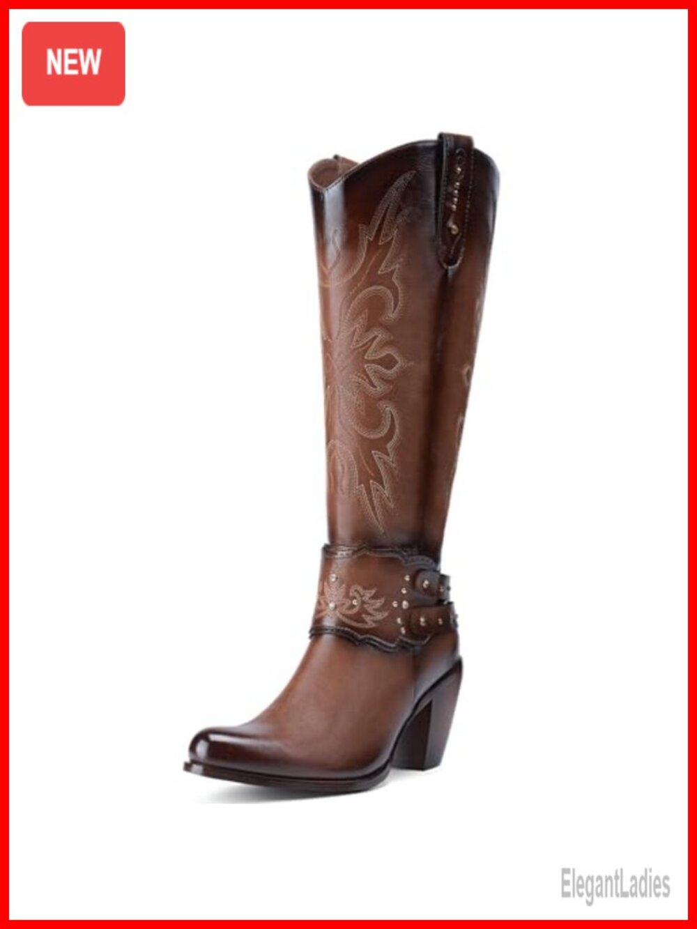 Knee High Cowboy Boots Western Embroidered Pull-On Zip Block Heel